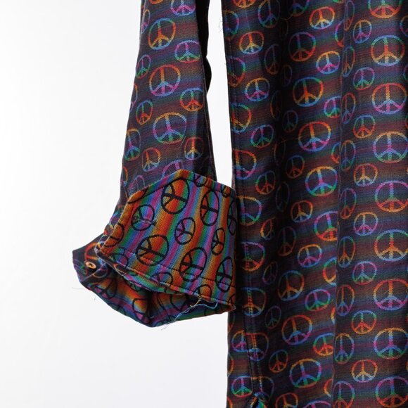 Visconti Black Men’s XL Peace Sign Shirt – Rainbow Cuff, Designer Button-Up - Picture 3 of 7